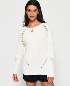 Superdry Bella Lace Ribbed Női Kötöttáru Fehér | BQDXS9746